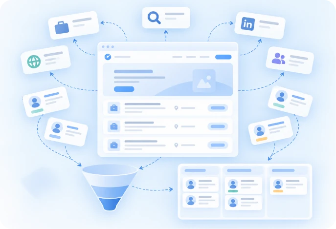 Portal de vagas da empresa publicando as vagas no Google, no LinkedIn e em outros portais, com os candidatos chegando ao funil de contratação